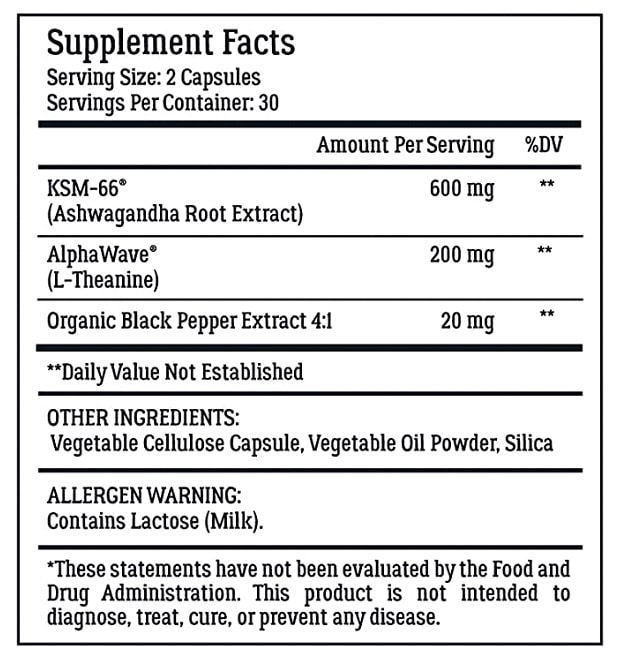 zenwell ingredients - ashwagandha supplement